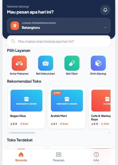 Halaman utama deliveryku.com dengan 4 pilihan layanan