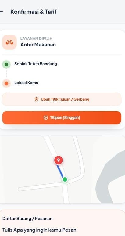 Halaman konfirmasi dan tarif berisi form nama dan WhatsApp