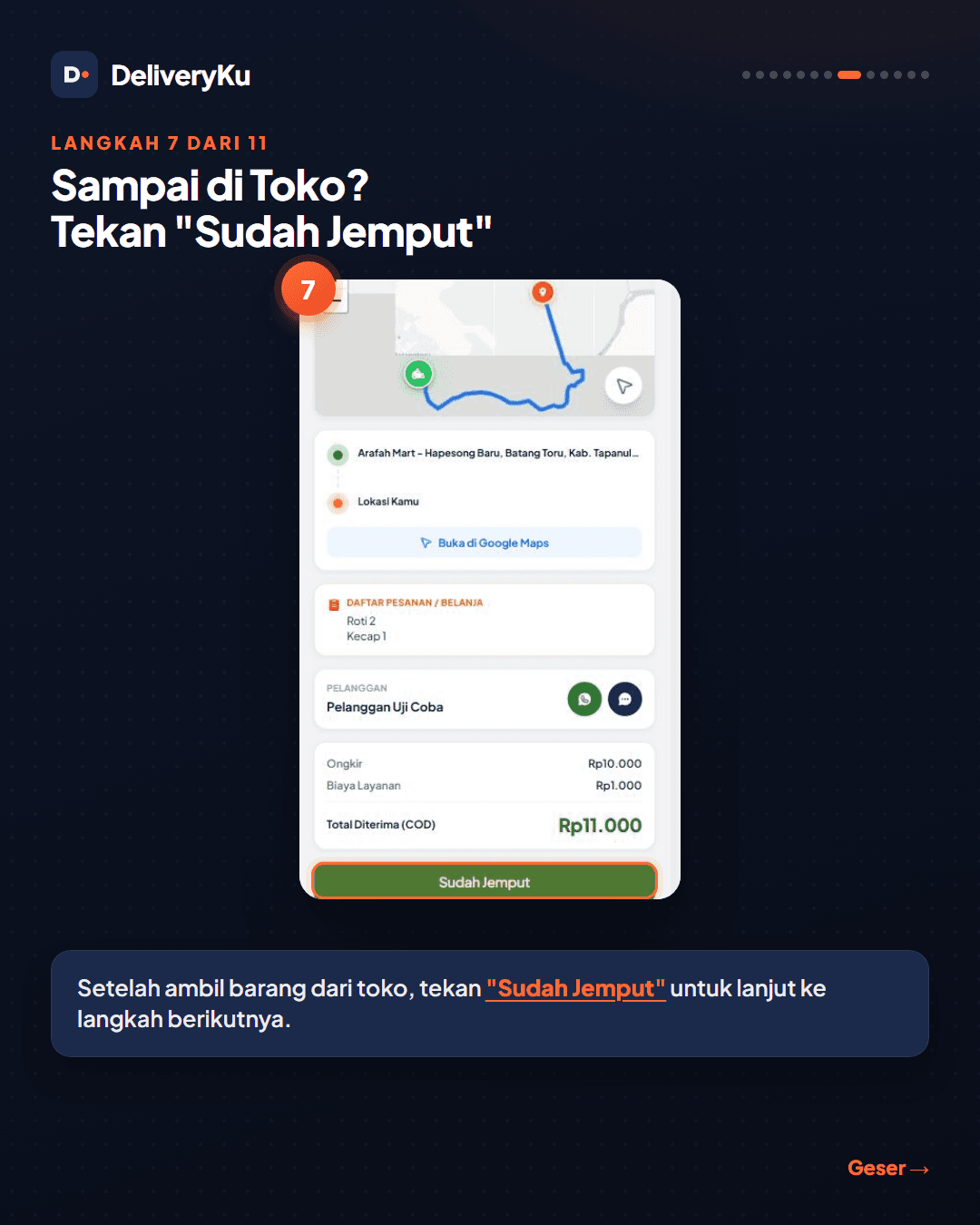 Tombol Sudah Jemput setelah mengambil barang dari toko